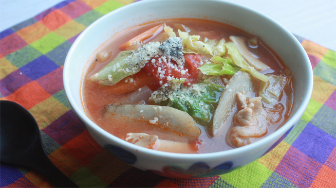 サカママレシピ ―トマト豚汁―