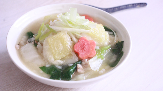 サカママレシピ ―揚げ餅入り中華風ぞうすい―