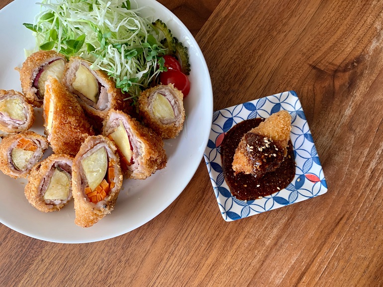 サツマイモ豚カツのゴマ味噌ソース～～コラム・怪我で休むのが怖い？～