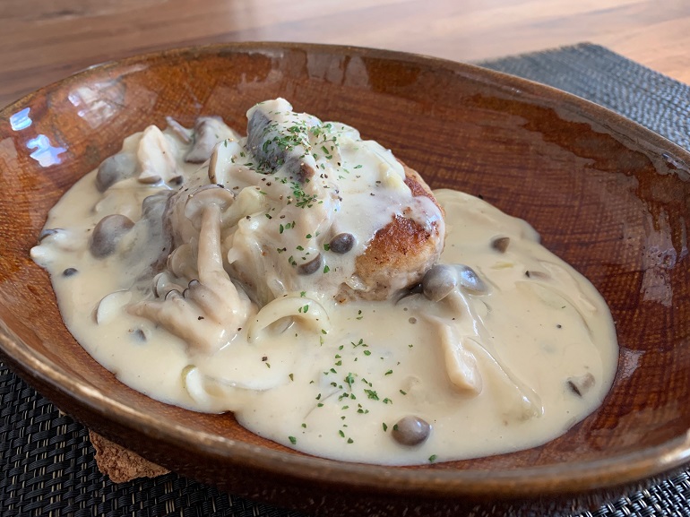 キノコたっぷり豆乳クリームのハンバーグソース ・コラム〜最後のサカママレシピ～